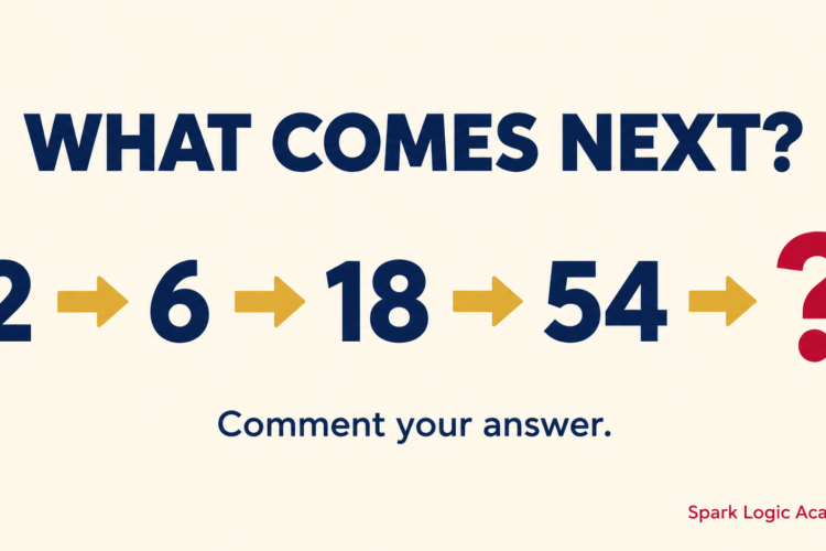 Number sequence puzzle showing 2, 6, 18, 54 with a question mark — what comes next?